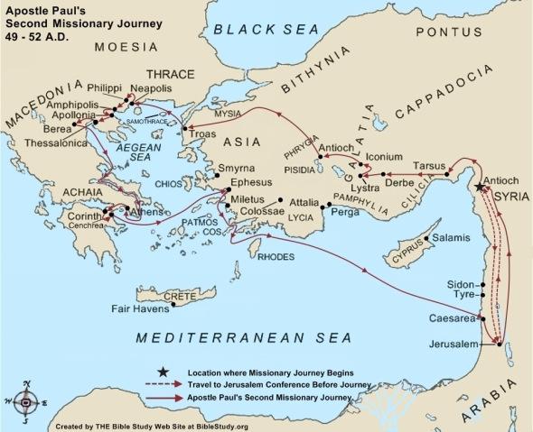 Large Map of Apostle Paul's Second Missionary Journey